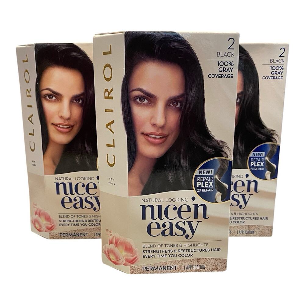 Clairol Nice'n Easy Permanent Hair Dye 2 Black Hair Color, Pack of 3